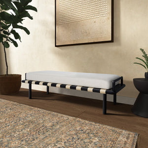 Safavieh CONSTANTINE Teak Bench - Contemporary Minimalist Seating for Entryway, Living Room, or Bedroom Focal Point Black / White SFV9026B