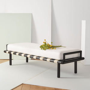 Safavieh CONSTANTINE Teak Bench - Contemporary Minimalist Seating for Entryway, Living Room, or Bedroom Focal Point Black / White SFV9026B