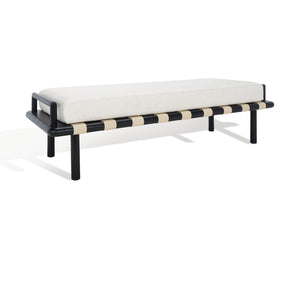 Safavieh CONSTANTINE Teak Bench - Contemporary Minimalist Seating for Entryway, Living Room, or Bedroom Focal Point Black / White SFV9026B