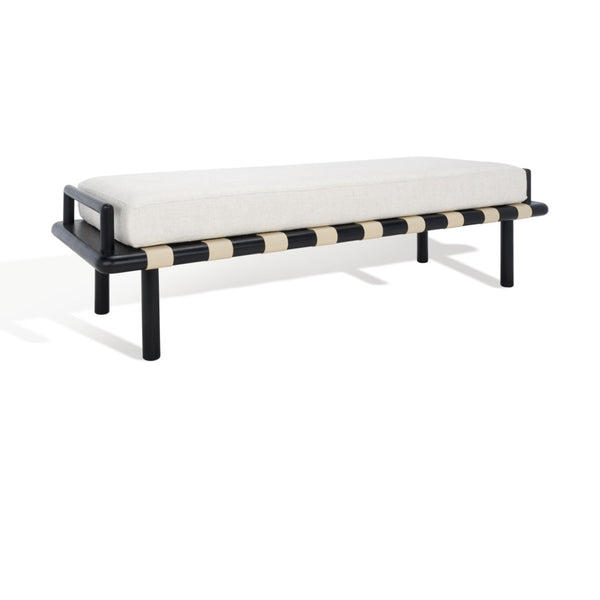 Safavieh CONSTANTINE Teak Bench - Contemporary Minimalist Seating for Entryway, Living Room, or Bedroom Focal Point Black / White SFV9026B