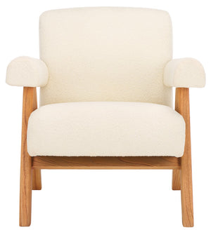 Safavieh Billie Boucle Accent Chair Beige / Natural Wood / Fabric / Foam SFV9100A