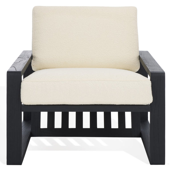 Safavieh Decarlo Boucle Wooden Frame Accent Chair Beige / Black Wood / Fabric / Foam SFV9101B