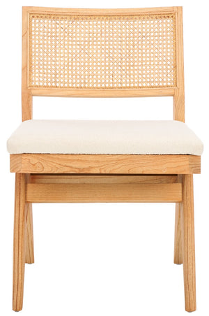 Safavieh Jaqueline Boucle And Rattan Back Dining Chair Beige / Natural Wood / Fabric / Foam SFV9104A