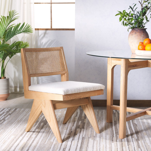 Safavieh Jaqueline Boucle And Rattan Back Dining Chair Beige / Natural Wood / Fabric / Foam SFV9104A