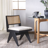 Safavieh Jaqueline Boucle And Rattan Back Dining Chair Beige / Black Wood / Fabric / Foam SFV9104B