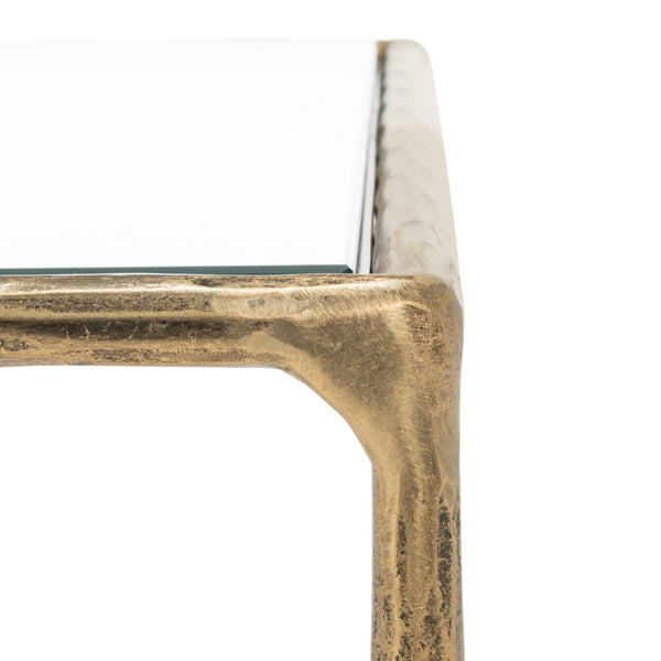 Safavieh JESSA Rectangle Metal Coffee Table – Elegant Forged Frame with Glass Top for Modern Living Spaces Brass SFV9500A