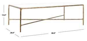 Safavieh JESSA Rectangle Metal Coffee Table – Elegant Forged Frame with Glass Top for Modern Living Spaces Brass SFV9500A