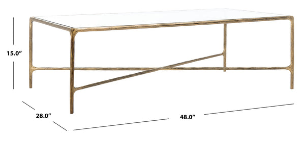 Safavieh JESSA Rectangle Metal Coffee Table – Elegant Forged Frame with Glass Top for Modern Living Spaces Brass SFV9500A