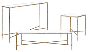 Safavieh JESSA Rectangle Metal Coffee Table – Elegant Forged Frame with Glass Top for Modern Living Spaces Brass SFV9500A