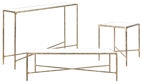 Safavieh JESSA Rectangle Metal Coffee Table – Elegant Forged Frame with Glass Top for Modern Living Spaces Brass SFV9500A