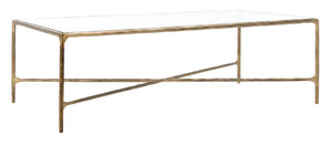 Safavieh JESSA Rectangle Metal Coffee Table – Elegant Forged Frame with Glass Top for Modern Living Spaces Brass SFV9500A