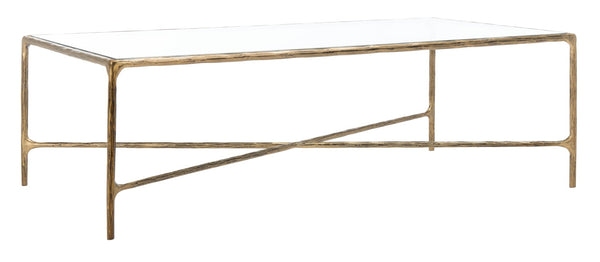 Safavieh JESSA Rectangle Metal Coffee Table – Elegant Forged Frame with Glass Top for Modern Living Spaces Brass SFV9500A