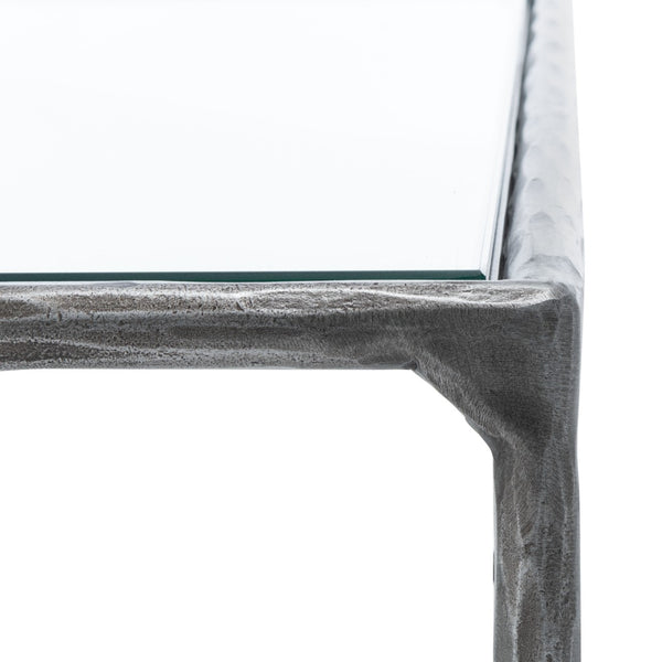 Safavieh JESSA Rectangle Metal Coffee Table – Elegant Forged Frame with Glass Top for Modern Living Spaces Silver SFV9500B