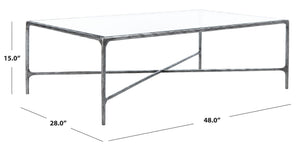 Safavieh JESSA Rectangle Metal Coffee Table – Elegant Forged Frame with Glass Top for Modern Living Spaces Silver SFV9500B