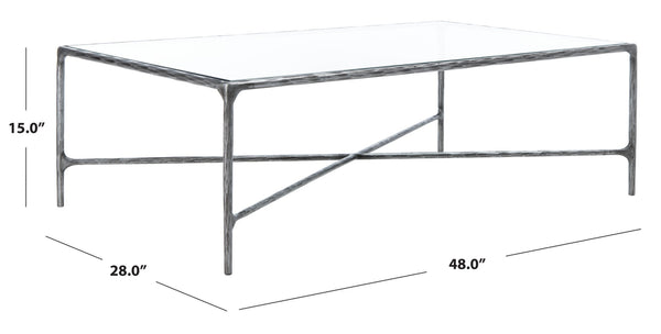 Safavieh JESSA Rectangle Metal Coffee Table – Elegant Forged Frame with Glass Top for Modern Living Spaces Silver SFV9500B