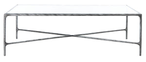 Safavieh JESSA Rectangle Metal Coffee Table – Elegant Forged Frame with Glass Top for Modern Living Spaces Silver SFV9500B