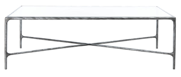 Safavieh JESSA Rectangle Metal Coffee Table – Elegant Forged Frame with Glass Top for Modern Living Spaces Silver SFV9500B