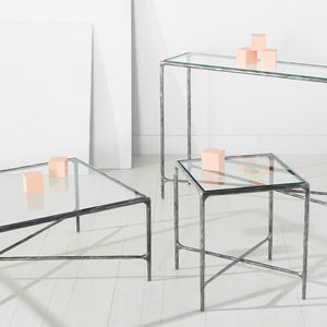 Safavieh JESSA Rectangle Metal Coffee Table – Elegant Forged Frame with Glass Top for Modern Living Spaces Silver SFV9500B