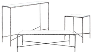 Safavieh JESSA Rectangle Metal Coffee Table – Elegant Forged Frame with Glass Top for Modern Living Spaces Silver SFV9500B