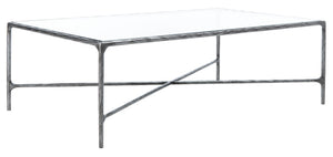 Safavieh JESSA Rectangle Metal Coffee Table – Elegant Forged Frame with Glass Top for Modern Living Spaces Silver SFV9500B