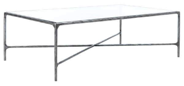 Safavieh JESSA Rectangle Metal Coffee Table – Elegant Forged Frame with Glass Top for Modern Living Spaces Silver SFV9500B
