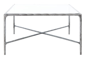Safavieh JESSA Rectangle Metal Coffee Table – Elegant Forged Frame with Glass Top for Modern Living Spaces Silver SFV9500B