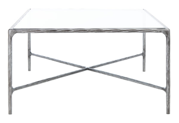 Safavieh JESSA Rectangle Metal Coffee Table – Elegant Forged Frame with Glass Top for Modern Living Spaces Silver SFV9500B
