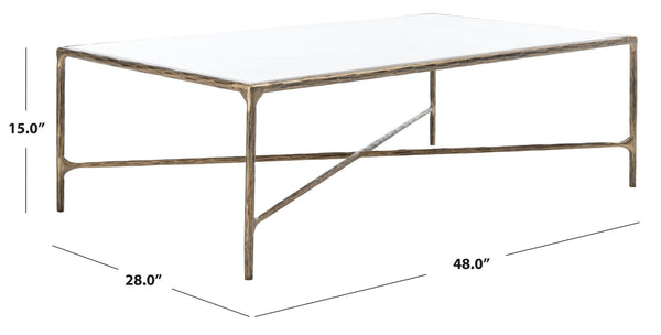 Safavieh JESSA Rectangle Coffee Table - Luxurious Marble Top with Elegant Black Metal Frame for Modern Living White / Brass SFV9500C