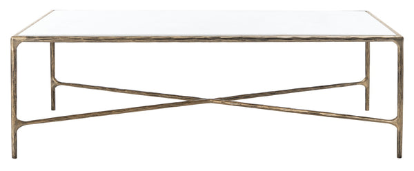 Safavieh JESSA Rectangle Coffee Table - Luxurious Marble Top with Elegant Black Metal Frame for Modern Living White / Brass SFV9500C
