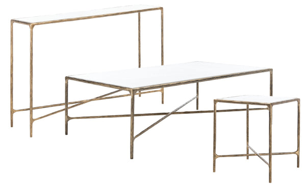 Safavieh JESSA Elegant Forged Metal Console Table with Luxurious Marble Top for Modern Living Spaces White / Brass SFV9502C