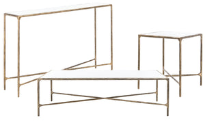 Safavieh JESSA Elegant Forged Metal Console Table with Luxurious Marble Top for Modern Living Spaces White / Brass SFV9502C
