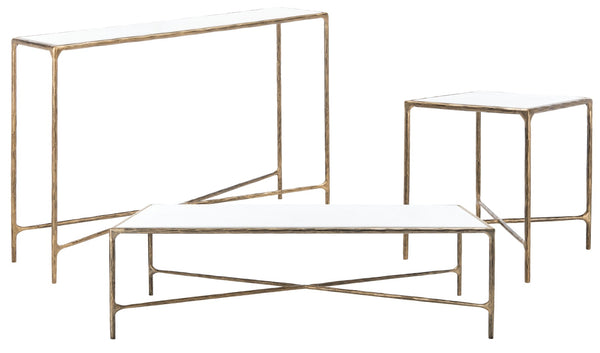 Safavieh JESSA Elegant Forged Metal Console Table with Luxurious Marble Top for Modern Living Spaces White / Brass SFV9502C