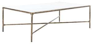 Safavieh JESSA Rectangle Coffee Table - Luxurious Marble Top with Elegant Black Metal Frame for Modern Living White / Brass SFV9500C