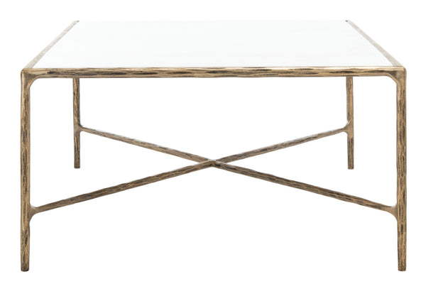 Safavieh JESSA Rectangle Coffee Table - Luxurious Marble Top with Elegant Black Metal Frame for Modern Living White / Brass SFV9500C