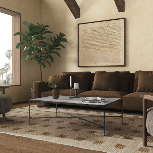 Safavieh JESSA Rectangle Coffee Table - Luxurious Marble Top with Elegant Black Metal Frame for Modern Living Black / White SFV9500D