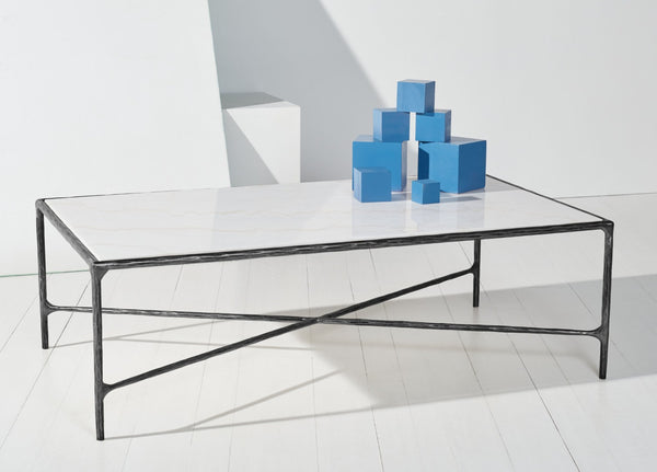 Safavieh JESSA Rectangle Coffee Table - Luxurious Marble Top with Elegant Black Metal Frame for Modern Living Black / White SFV9500D