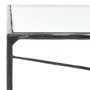 Safavieh JESSA Rectangle Metal Coffee Table – Elegant Forged Frame with Glass Top for Modern Living Spaces Black SFV9500E