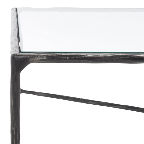 Safavieh JESSA Rectangle Metal Coffee Table – Elegant Forged Frame with Glass Top for Modern Living Spaces Black SFV9500E