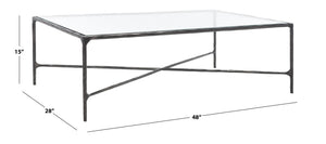 Safavieh JESSA Rectangle Metal Coffee Table – Elegant Forged Frame with Glass Top for Modern Living Spaces Black SFV9500E