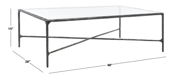 Safavieh JESSA Rectangle Metal Coffee Table – Elegant Forged Frame with Glass Top for Modern Living Spaces Black SFV9500E