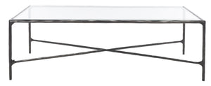 Safavieh JESSA Rectangle Metal Coffee Table – Elegant Forged Frame with Glass Top for Modern Living Spaces Black SFV9500E