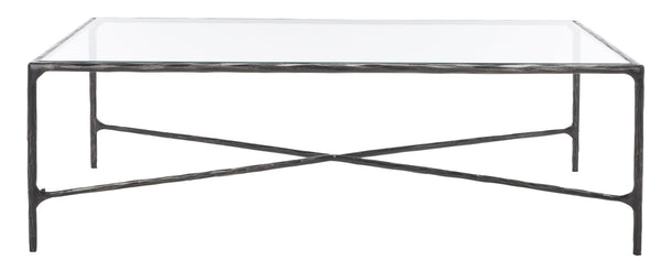 Safavieh JESSA Rectangle Metal Coffee Table – Elegant Forged Frame with Glass Top for Modern Living Spaces Black SFV9500E