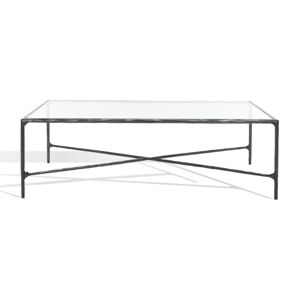 Safavieh JESSA Rectangle Metal Coffee Table – Elegant Forged Frame with Glass Top for Modern Living Spaces Black SFV9500E