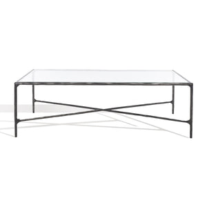 Safavieh JESSA Rectangle Metal Coffee Table – Elegant Forged Frame with Glass Top for Modern Living Spaces Black SFV9500E