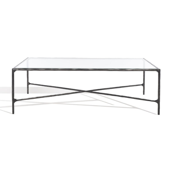Safavieh JESSA Rectangle Metal Coffee Table – Elegant Forged Frame with Glass Top for Modern Living Spaces Black SFV9500E