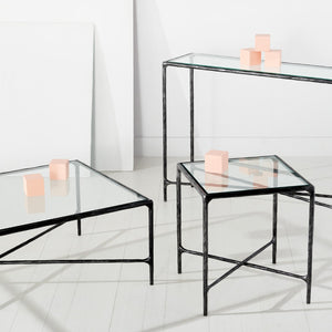 Safavieh JESSA Rectangle Metal Coffee Table – Elegant Forged Frame with Glass Top for Modern Living Spaces Black SFV9500E