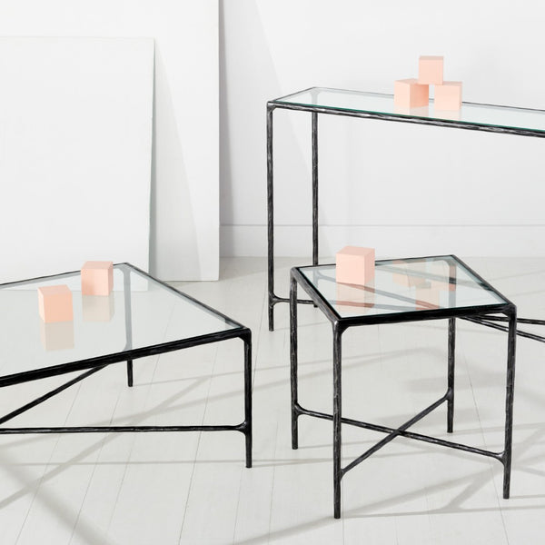 Safavieh JESSA Rectangle Metal Coffee Table – Elegant Forged Frame with Glass Top for Modern Living Spaces Black SFV9500E