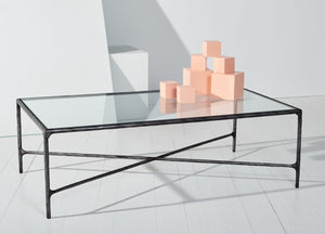 Safavieh JESSA Rectangle Metal Coffee Table – Elegant Forged Frame with Glass Top for Modern Living Spaces Black SFV9500E