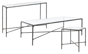 Safavieh JESSA Rectangle Metal Coffee Table – Elegant Forged Frame with Glass Top for Modern Living Spaces Black SFV9500E