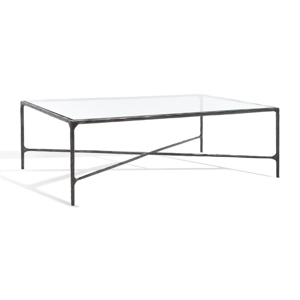 Safavieh JESSA Rectangle Metal Coffee Table – Elegant Forged Frame with Glass Top for Modern Living Spaces Black SFV9500E